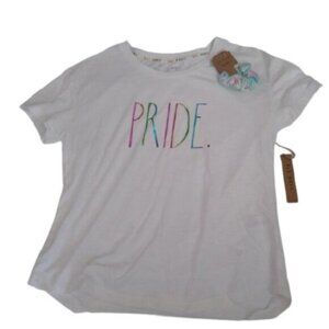 Rae Dunn PRIDE Tee rainbow letters w/ Scrunchie, Medium